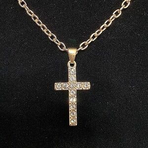 Crystal Cross Necklace - Gold